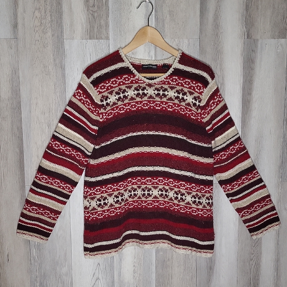 Valerie Stevens Womens L Wool Blend Sweater Fair Isle Knit Cottagecore Festive